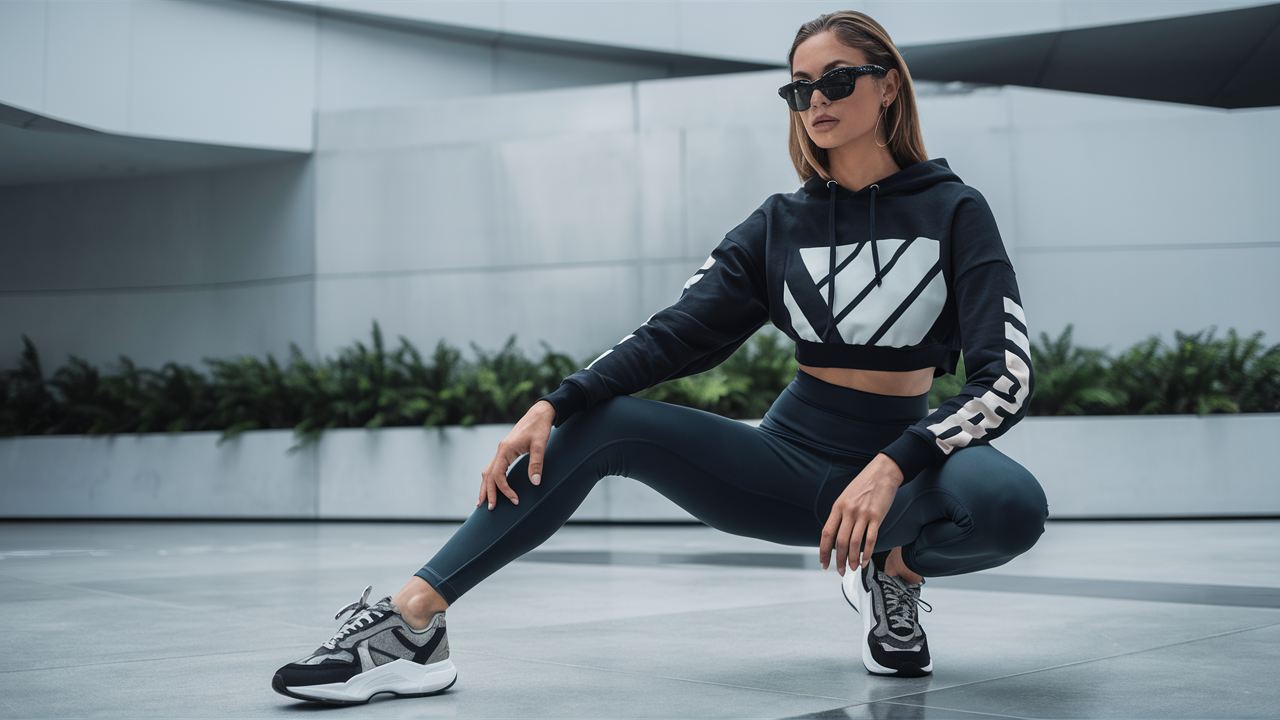 donna con completo athleisure