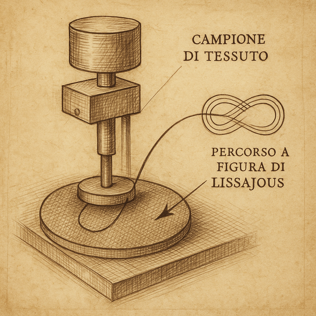 Un'illustrazione tecnica che mostra schematicamente il funzionamento del test Martindale